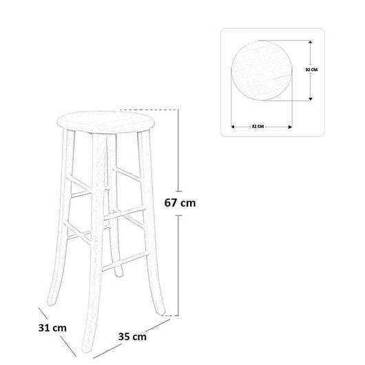 Sgabello di legno con seduta tonda h 67 noce scuro gambe a sciabola già montato