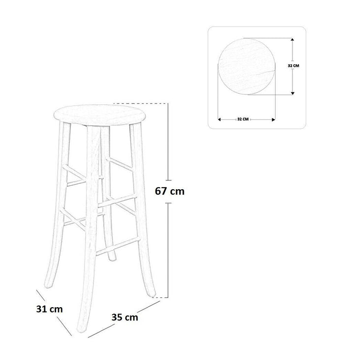 Sgabello di legno con seduta tonda h 67 noce scuro gambe a sciabola già montato