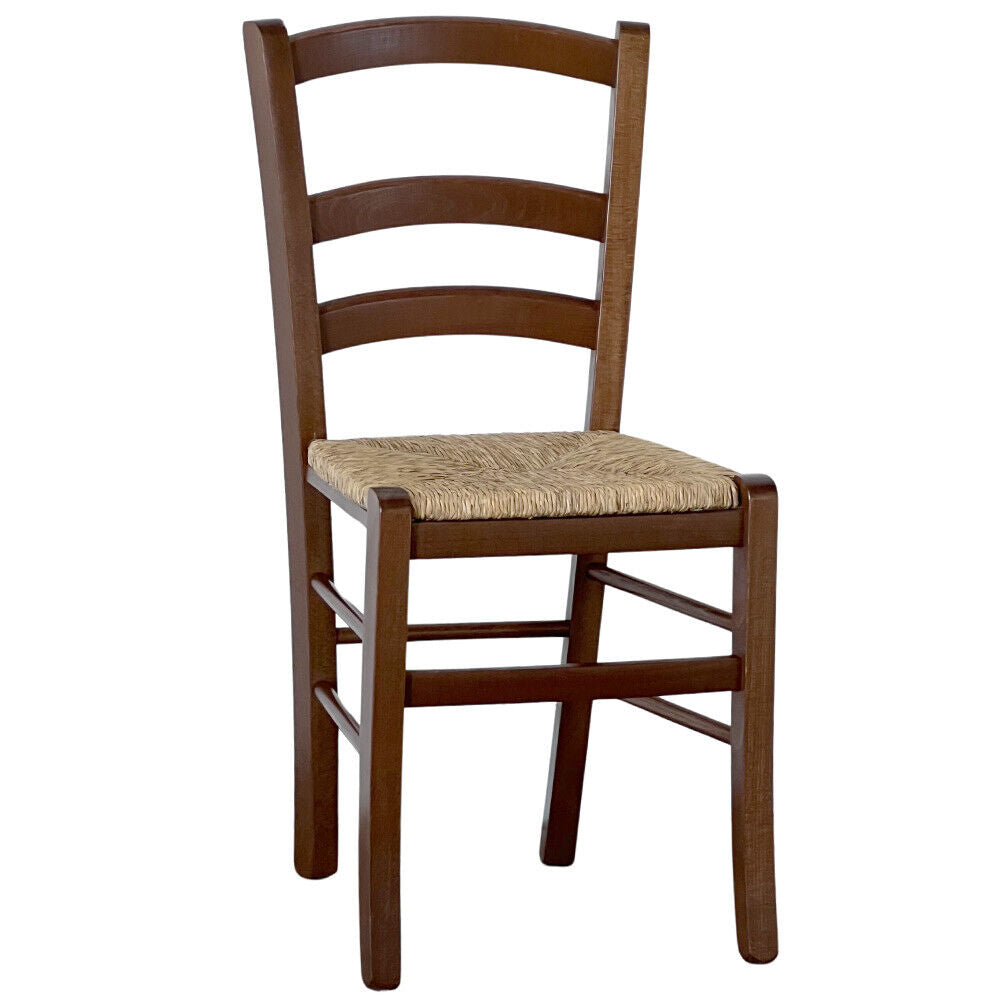 Sedia in legno venezia noce scuro con seduta in paglia