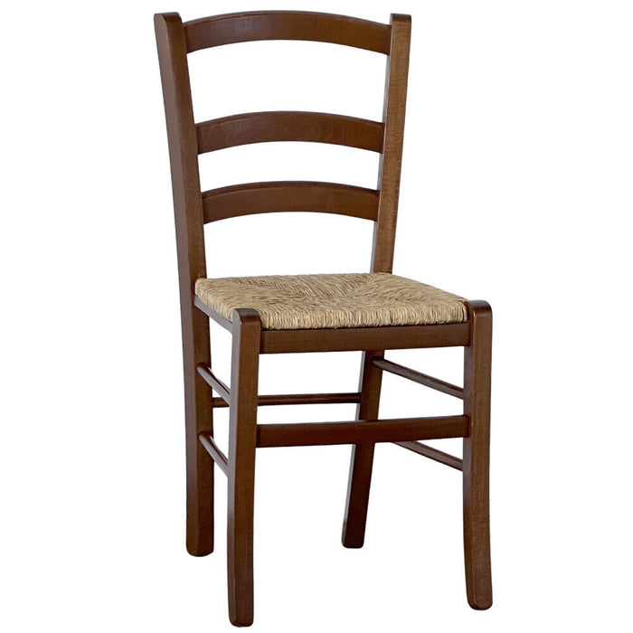 Sedia in legno venezia noce scuro con seduta in paglia