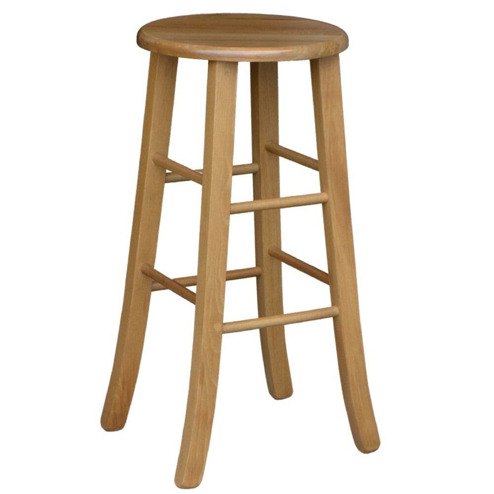 Sgabello di legno con seduta rotonda h 67 noce chiaro piedi a sciabola