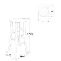 Sgabello di legno con seduta rotonda h 67 noce chiaro piedi a sciabola