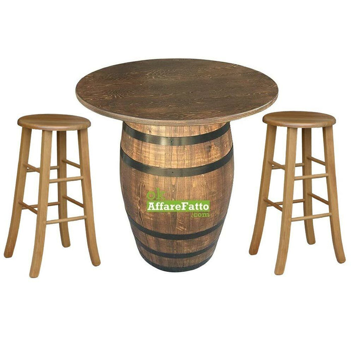 Sgabello di legno con seduta rotonda h 67 noce chiaro piedi a sciabola