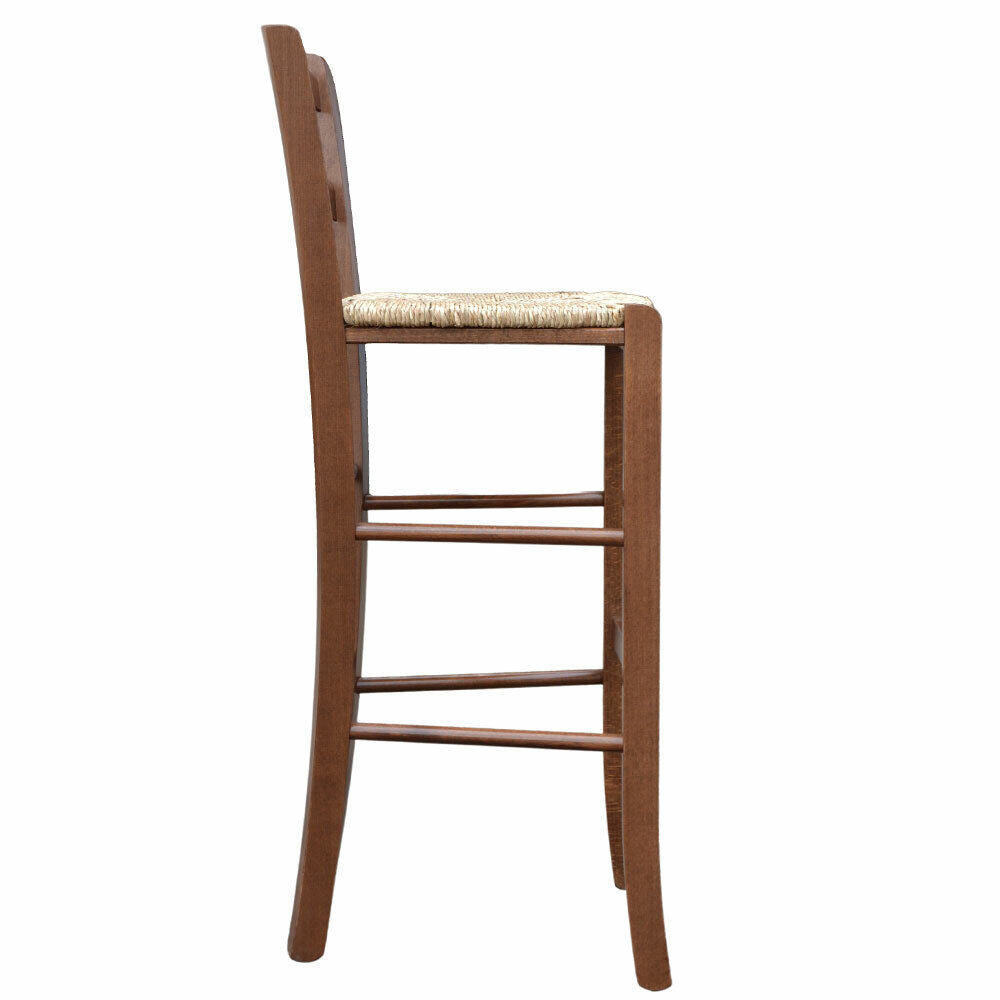 Sgabello venezia in legno noce scuro h 73 con seduta in paglia