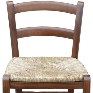 Sgabello venezia in legno noce scuro h 73 con seduta in paglia