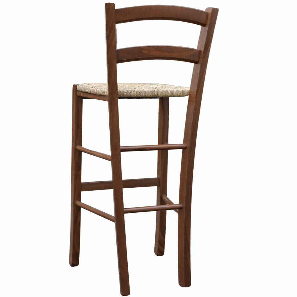 Sgabello venezia in legno noce scuro h 73 con seduta in paglia