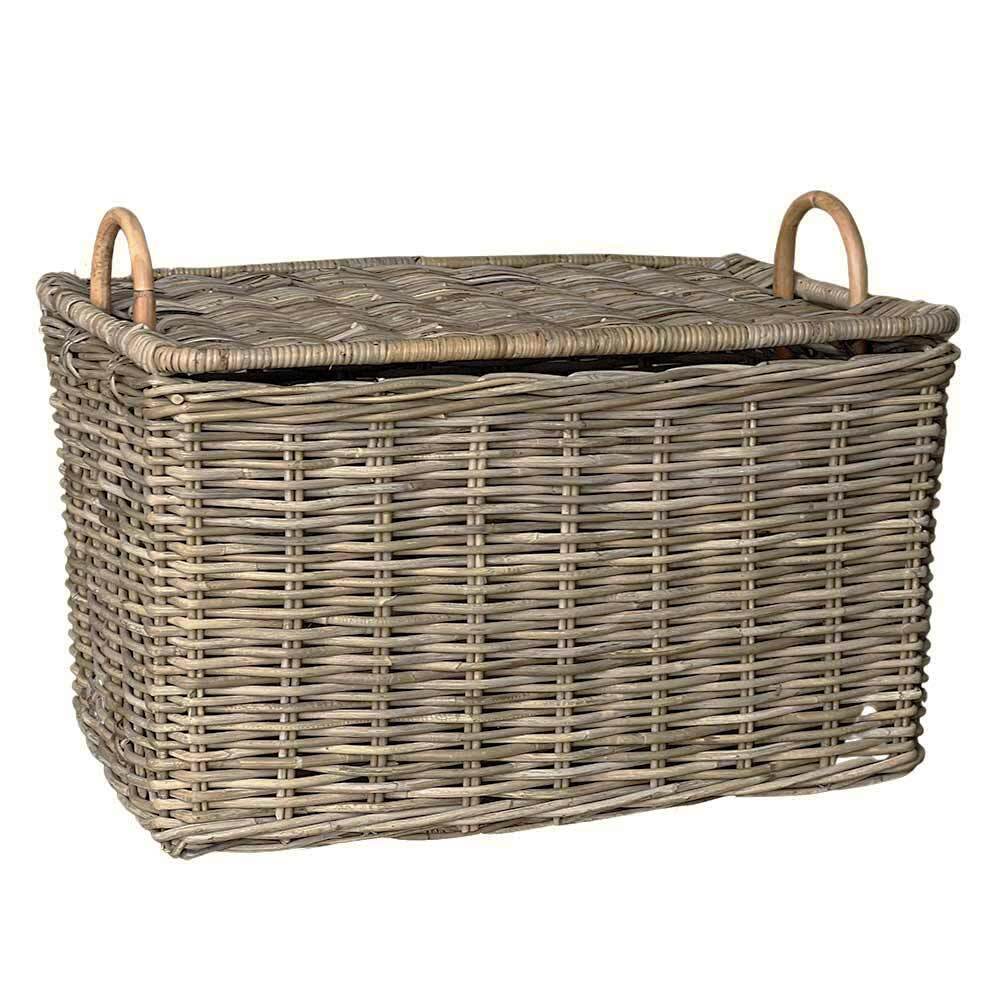 Cesta in legno rattan kabu con coperchio e manici cm 58 x 41 x h 35