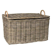 Cesta in legno rattan kabu con coperchio e manici cm 58 x 41 x h 35