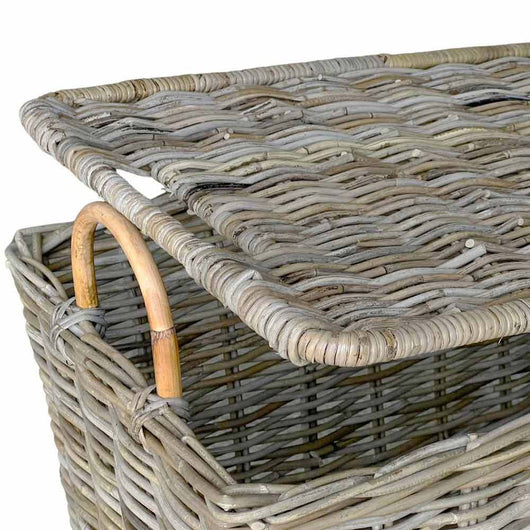 Cesta in legno rattan kabu con coperchio e manici cm 58 x 41 x h 35