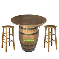 Sgabello in legno massello noce chiaro h 68 cm con seduta rotonda e gambe dritte