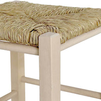 Sgabello da bar h 70 cm in legno da dipingere con sedile in paglia quadrato