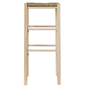 Sgabello da bar h 70 cm in legno da dipingere con sedile in paglia quadrato