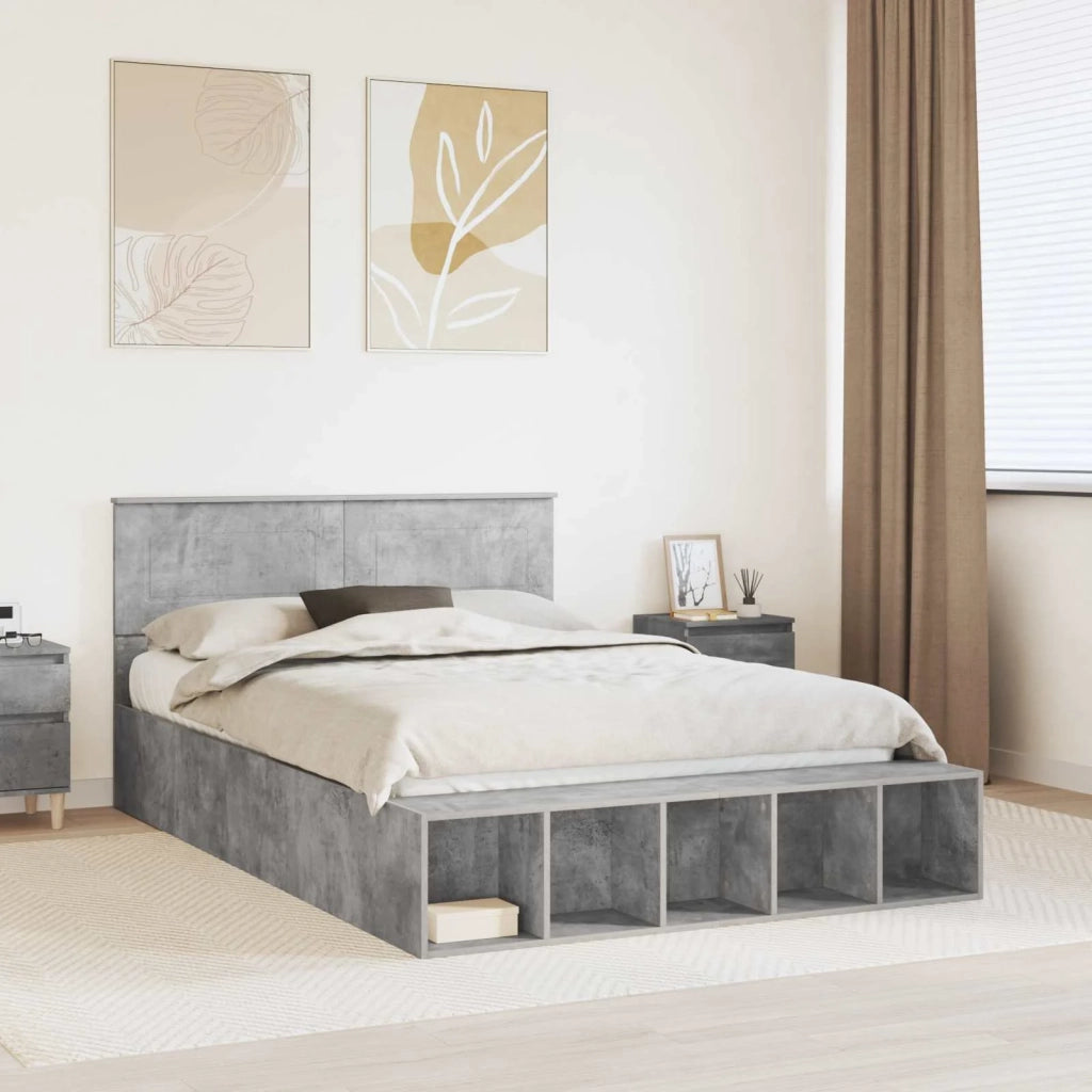 Letto matrimoniale | Letto per adulti | Struttura del letto con lo scaffale Grigio cemento 160 x 200 cm