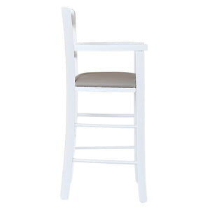 Seggiolone in legno bianco con seduta ecopelle tortora