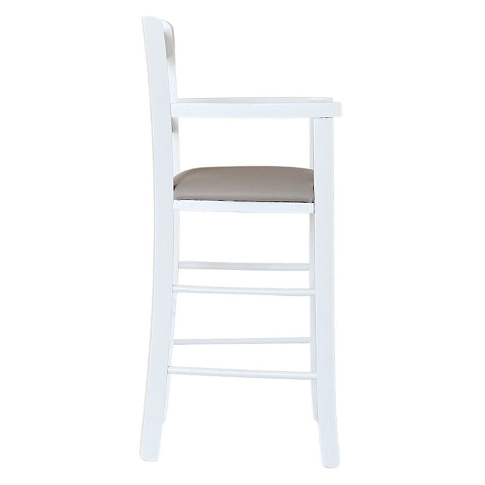 Seggiolone in legno bianco con seduta ecopelle tortora