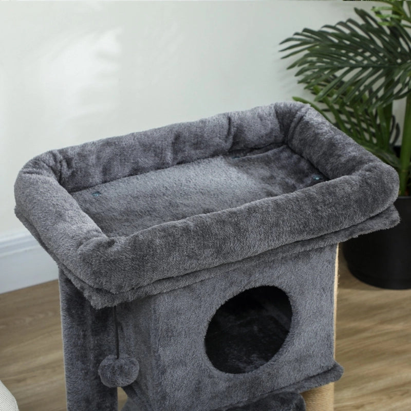 Albero tiragraffi per gatti con piattaforma, cuccia e pallina, 40 x 40 x 57 cm, grigio scuro