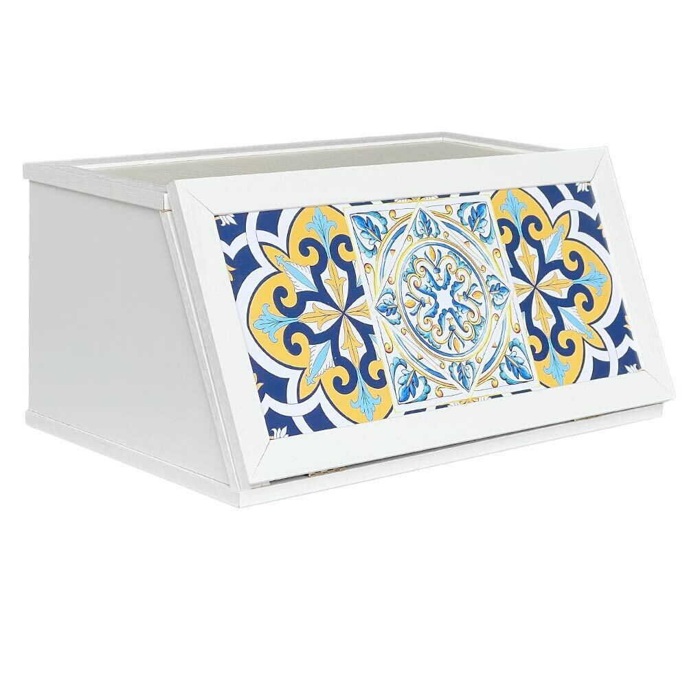 Cassetto contenitore legno bianco con decori portapane