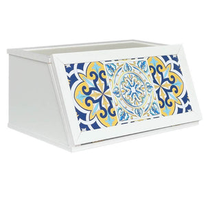 Cassetto contenitore legno bianco con decori portapane