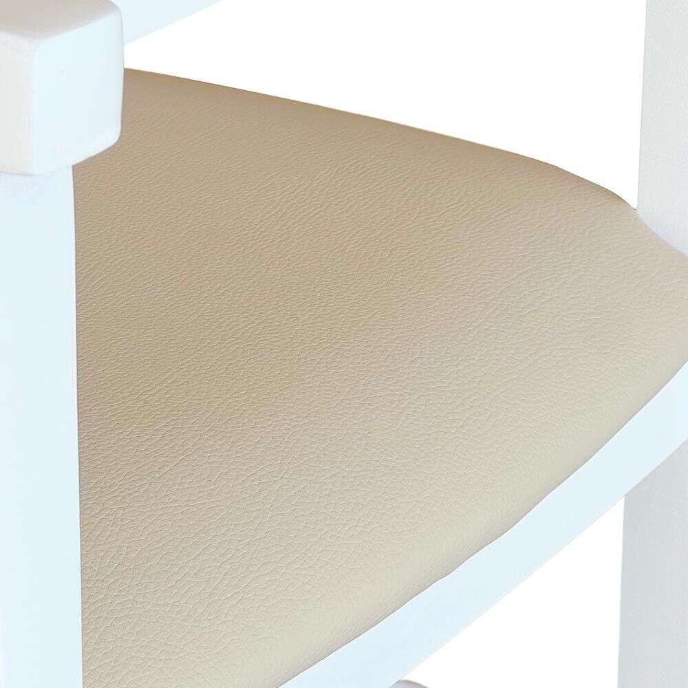 Seggiolone in legno bianco con seduta ecopelle beige