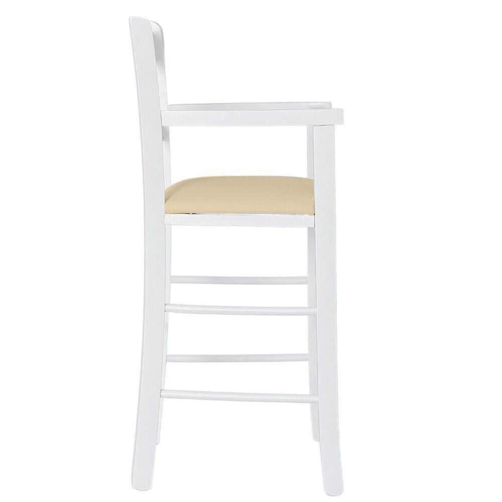 Seggiolone in legno bianco con seduta ecopelle beige