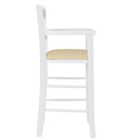 Seggiolone in legno bianco con seduta ecopelle beige