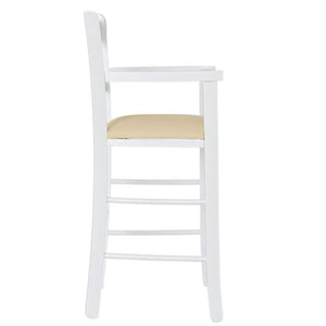 Seggiolone in legno bianco con seduta ecopelle beige