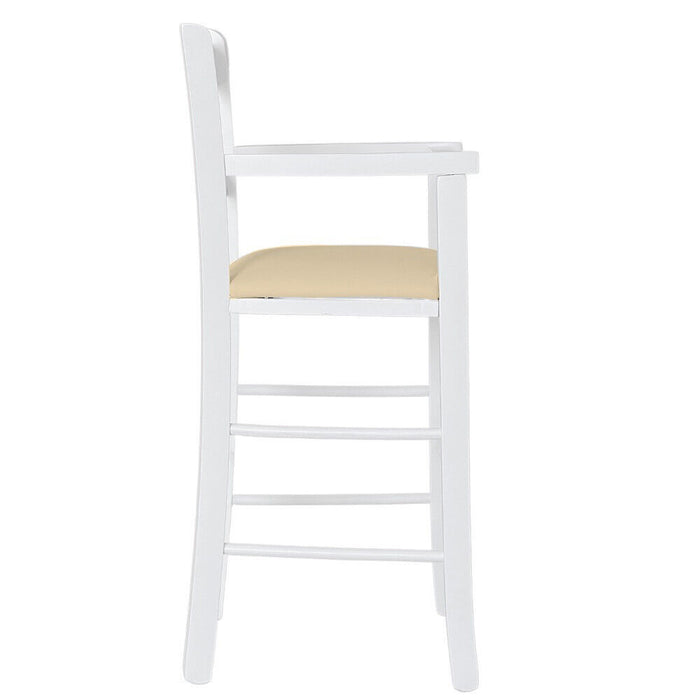 Seggiolone in legno bianco con seduta ecopelle beige