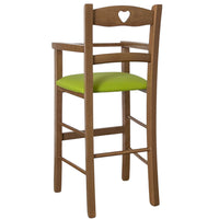 Seggiolone in legno noce chiaro con seduta ecopelle verde