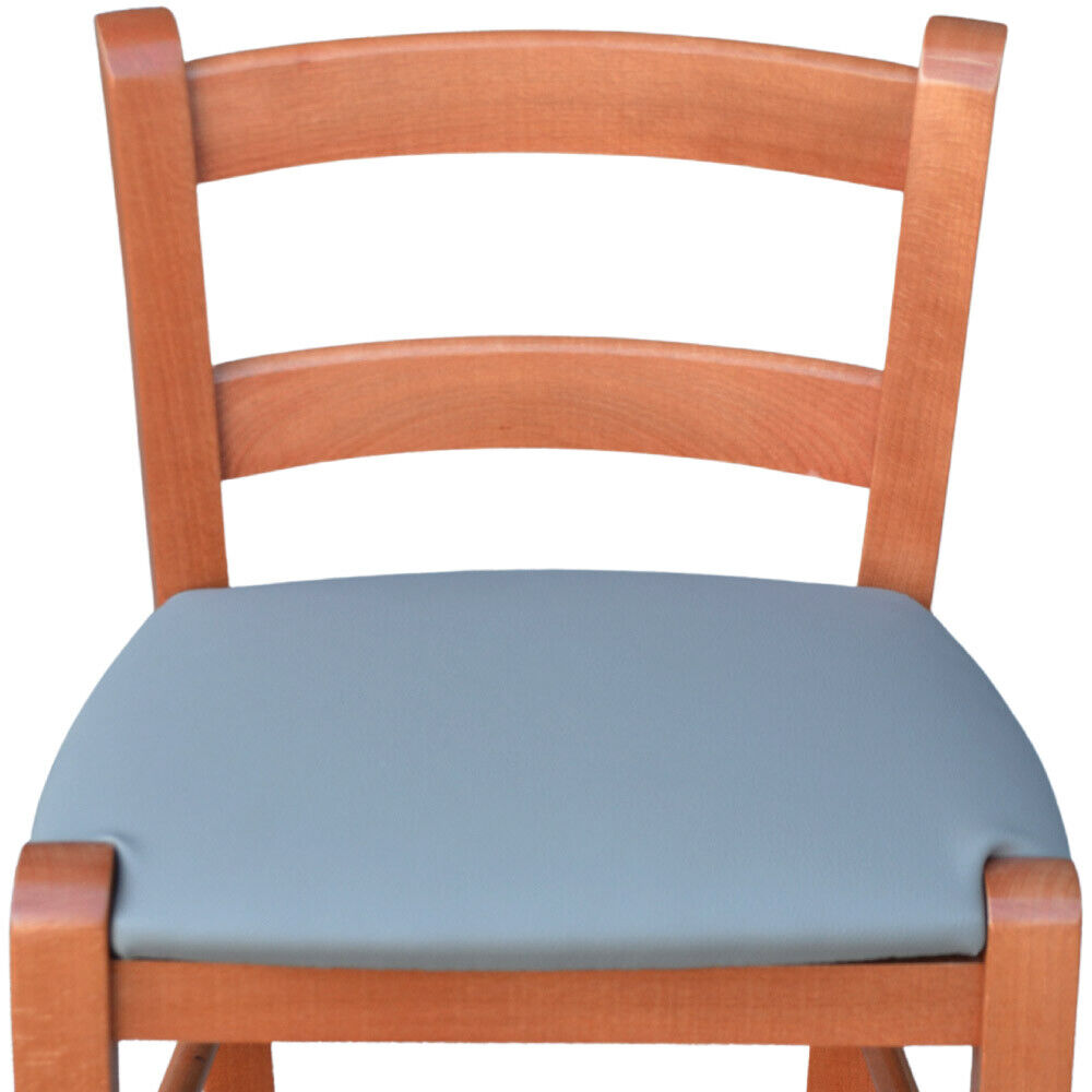 Sgabello in legno ciliegio h 67 seduta imbottita in similpelle tortora