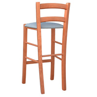 Sgabello in legno ciliegio h 67 seduta imbottita in similpelle tortora