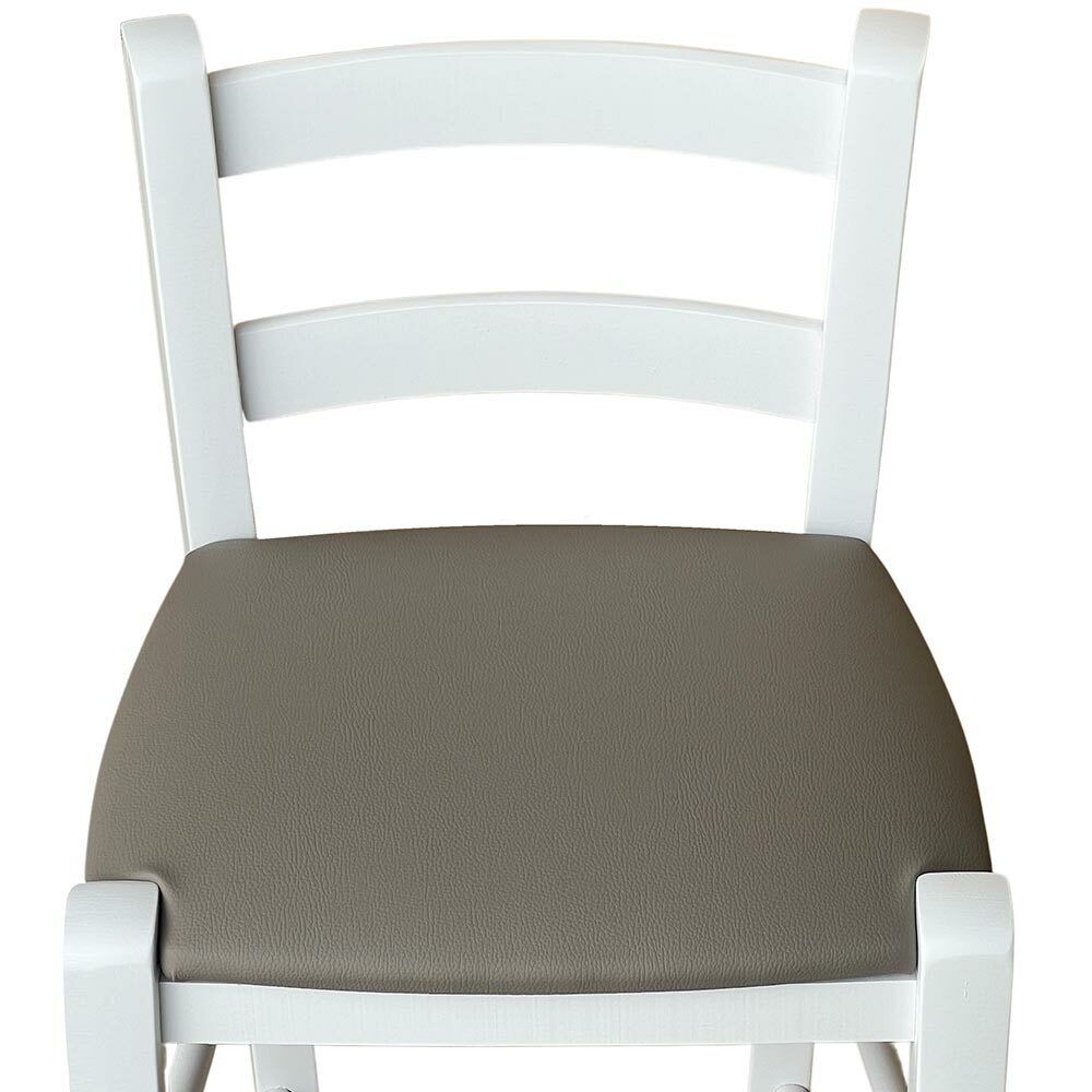 Sgabello legno bianco sedile in similpelle tortora h67 cm da terra alla seduta