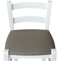 Sgabello legno bianco sedile in similpelle tortora h67 cm da terra alla seduta