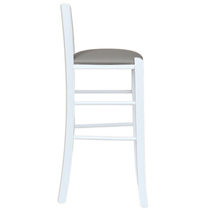 Sgabello legno bianco sedile in similpelle tortora h67 cm da terra alla seduta