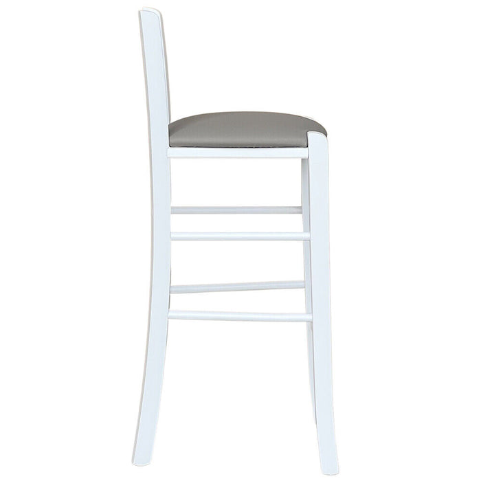 Sgabello legno bianco sedile in similpelle tortora h67 cm da terra alla seduta