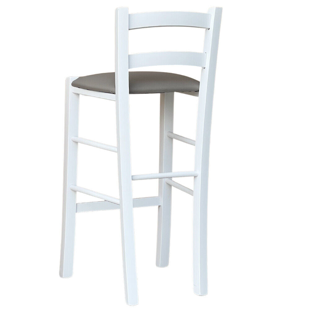 Sgabello legno bianco sedile in similpelle tortora h67 cm da terra alla seduta