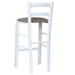 Sgabello legno bianco sedile in similpelle tortora h67 cm da terra alla seduta