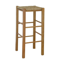 Sgabello legno con seduta quadrata in paglia h 70 cm noce chiaro gambe dritte