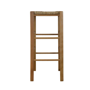 Sgabello legno con seduta quadrata in paglia h 70 cm noce chiaro gambe dritte