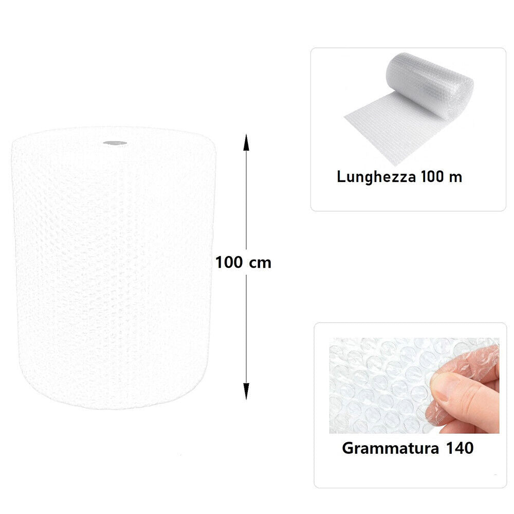 Rotolo pluriball con bolle d’aria per imballaggi h 1 m x 100 m grammatura 140 g