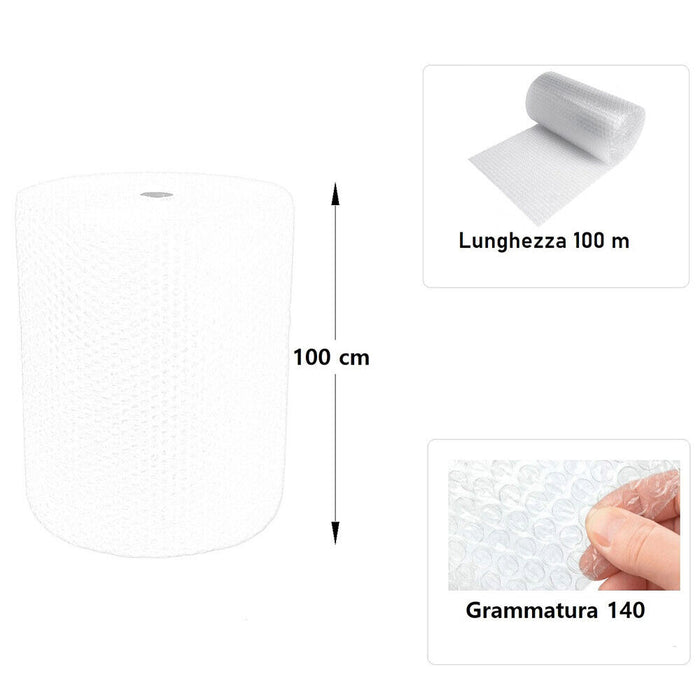 Rotolo pluriball con bolle d’aria per imballaggi h 1 m x 100 m grammatura 140 g