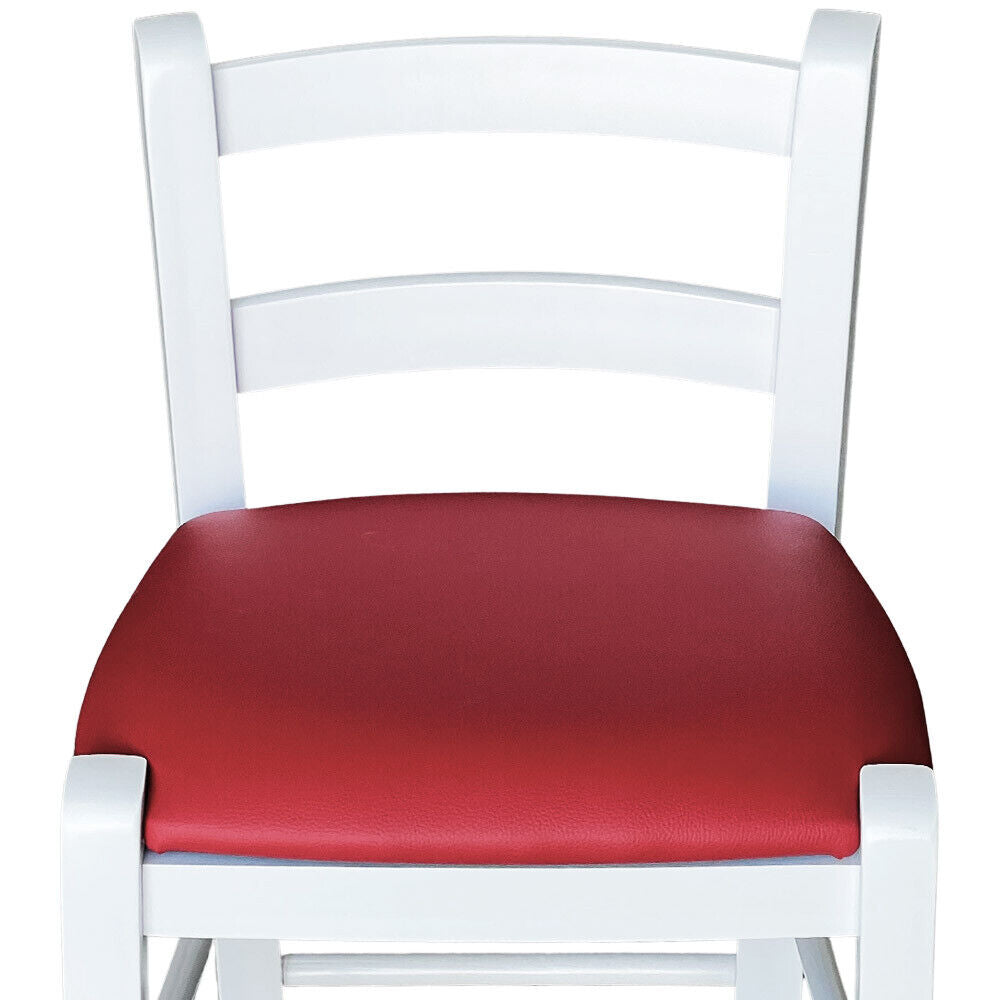 Sgabello legno bianco sedile in similpelle rosso h 67 cm da terra alla seduta