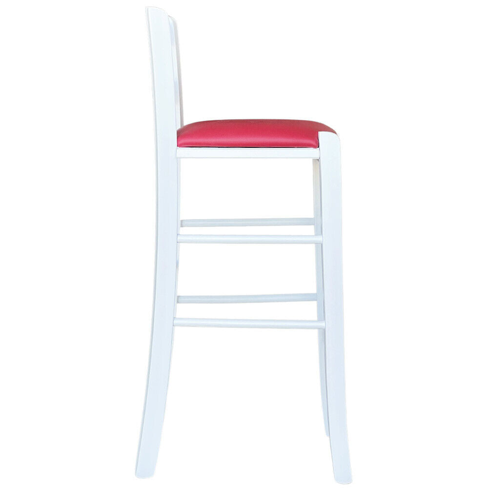 Sgabello legno bianco sedile in similpelle rosso h 67 cm da terra alla seduta