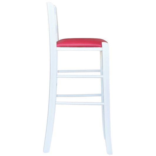 Sgabello legno bianco sedile in similpelle rosso h 67 cm da terra alla seduta