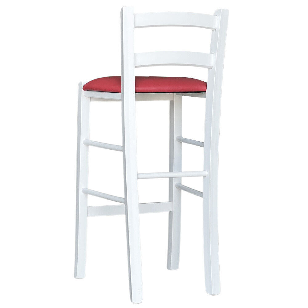 Sgabello legno bianco sedile in similpelle rosso h 67 cm da terra alla seduta