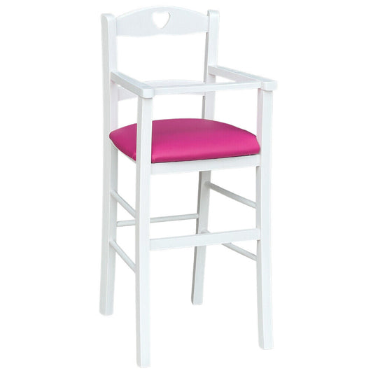 Seggiolone in legno bianco con seduta ecopelle lilla