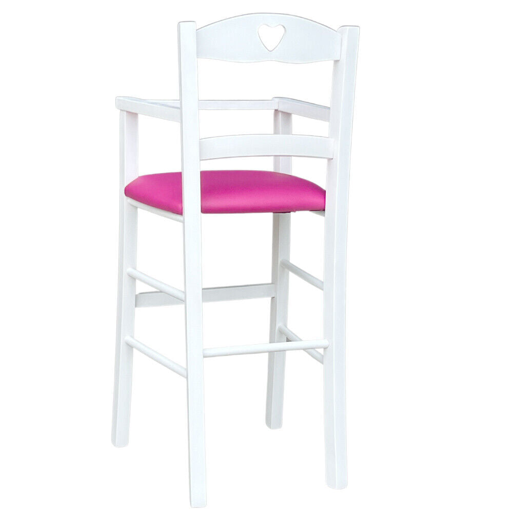 Seggiolone in legno bianco con seduta ecopelle lilla