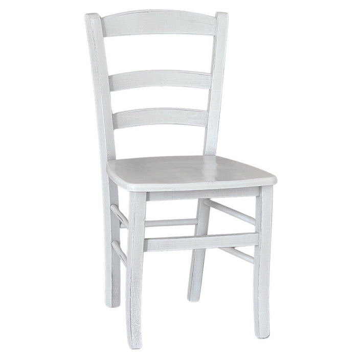 Sedia da pranzo in legno paesana anticata bianca con seduta in massello