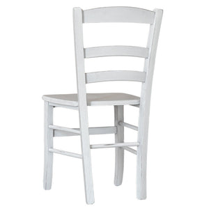 Sedia da pranzo in legno paesana anticata bianca con seduta in massello