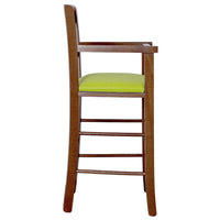 Seggiolone in legno noce scuro con seduta similpelle verde