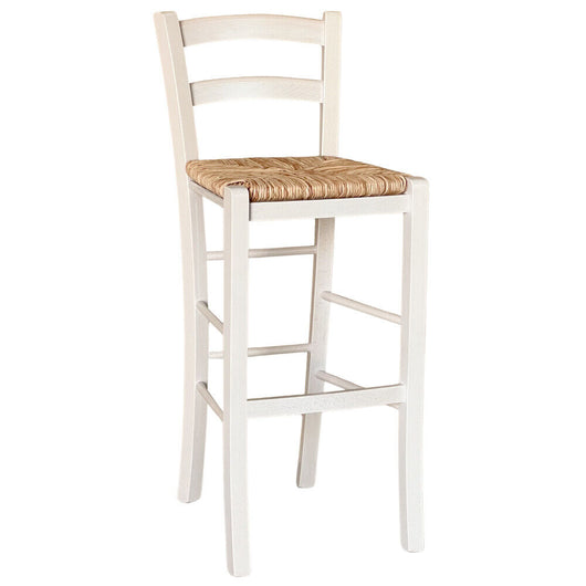 Sgabello Alto in Legno Bianco 73 cm Stile Rustico per Casa e Bar